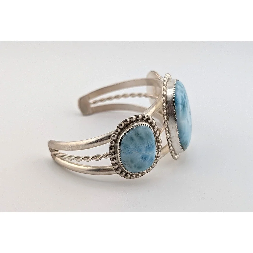 Handmade Larimar Statement Cuff Bracelet in Sterling Silver Unique Jewelry Gift* - Picture 4 of 10